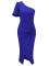 Casual one shoulder, solid color, slimming, buttock wrap dress
