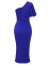 Casual one shoulder, solid color, slimming, buttock wrap dress