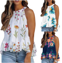 Hanging neck sleeveless multicolor printed top