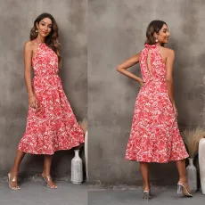 Sleeveless halter floral dress