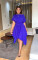 Irregular solid color dress with large hem at waist
