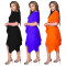 Irregular solid color dress with large hem at waist