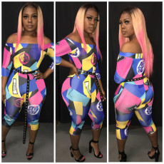 Oversized sexy printed one-shoulder jumpsuit