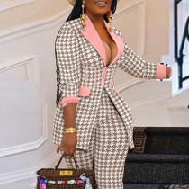Large sexy lapel print waistband two-piece set