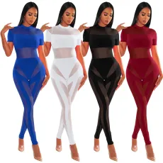 Sexy perspective mesh patchwork jumpsuit