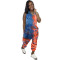 Tie-dyed fashion casual street zipper large jumpsuit