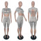 Summer printed glossy elastic yoga cloth fashion slim two-piece set