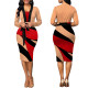 Sexy and fashionable digital color-blocking printed dress