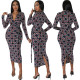Sexy and fashionable digital printing V-neck dress
