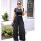 European and American casual women's solid color lazy style short-sleeved bucket pants suit