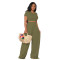 European and American casual women's solid color lazy style short-sleeved bucket pants suit