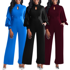 Sexy fashion solid color round neck jumpsuit