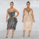 Fashion sling sleeveless mesh ironing long dress dress