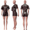 Summer new PU leather panel button tights suit leather coat leather shorts two-piece set