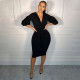 Spring and summer new lantern three-quarter sleeve waist V-neck dress