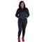 European and American women's solid color pullover sports sweater two-piece set