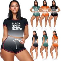 Gradient letter sports shorts set