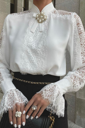 Long sleeve lace top solid color shirt
