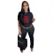 Cotton letter-printed round neck short-sleeved T-shirt