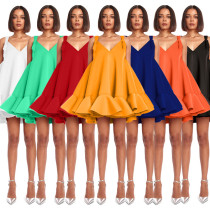 Ruffle doll skirt V-neck sexy dress
