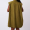 Collarless breasted loose waist flying sleeve casual lining dress
