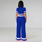 Two-piece lapel wide leg trousers with short sleeves and navel exposed