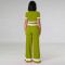 Two-piece lapel wide leg trousers with short sleeves and navel exposed