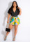 Double breasted small suit short sleeve top printed shorts suit
