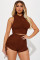 Fashion casual drawcord solid color two-piece set