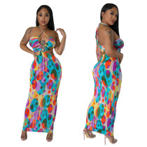 PRINT WRAP CHEST SLIP WAIST DRESS