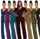 European and American sexy fashion V-neck high elastic gold and silver silk women's jumpsuit