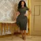 Button decorative slit office dress