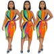 Oblique Shoulder Collar Printed Irregular Strap Dress