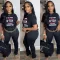 Large cotton letter-printed round neck short-sleeved T-shirt
