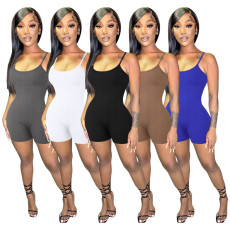 Solid color tight-fitting thread sling jumpsuit with chest pad