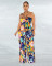 Bra strap holiday style printed wide leg jumpsuit