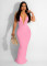Deep V-neck pleated fishtail evening dress with suspender