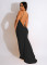 Deep V-neck pleated fishtail evening dress with suspender