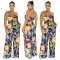 Bra strap holiday style printed wide leg jumpsuit