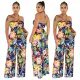 Bra strap holiday style printed wide leg jumpsuit