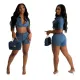 Fashion Sexy Casual 3D Pocket Denim Two Piece Set