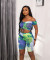 Fashion off shoulder drawcord printing casual two-piece set
