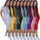 Basic elastic waist short sleeve solid color printed T-shirt skirt medium long skirt