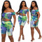 Fashion off shoulder drawcord printing casual two-piece set