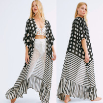 Chiffon Plaid Stripe Holiday Bikini Sunscreen Shirt