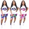 Summer camouflage lip ironing print casual two-piece set
