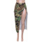 Casual camouflage printed large pocket skirt