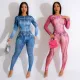 Fashion Fake Denim Print Long Sleeve Pants Jumpsuit