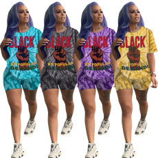 Casual tie dyed printed short sleeve shorts sports two-piece set