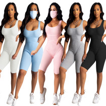 Casual knitted suspender one-piece shorts